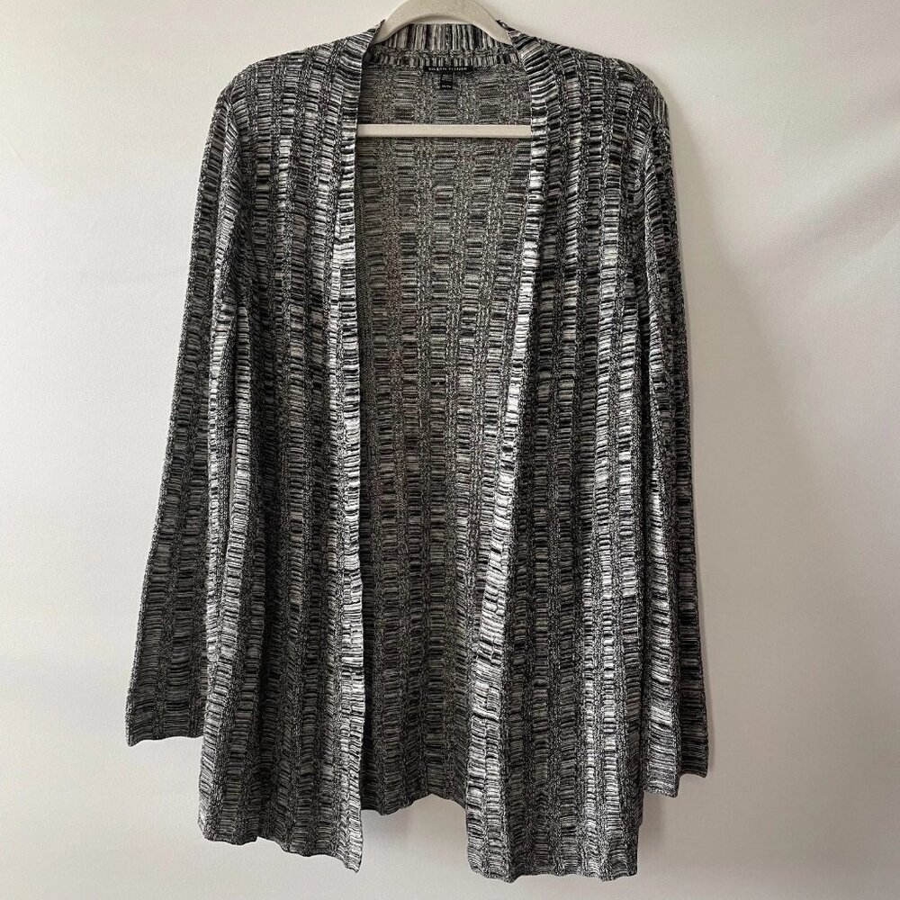 Eileen Fisher Womens Black Gray Silk Blend Open Front Cardigan Sweater Size XS